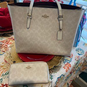 COACH Mollie Tote In Signature Canvas Tote w/ Matching COACH Wallet
